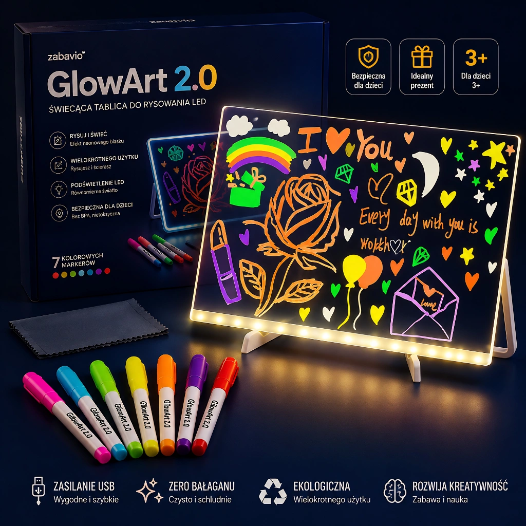 GlowArt 2.0 — świecąca tablica LED z kolorowymi markerami
